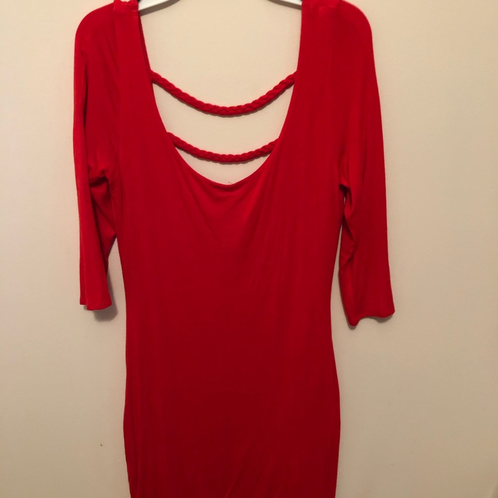 Tight red dress with open back
